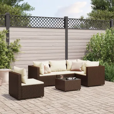 Produktbild von 6-tlg. Garten-Lounge-Set mit Kissen Braun Poly Rattan - Gartenmöbelgarnituren 3308161