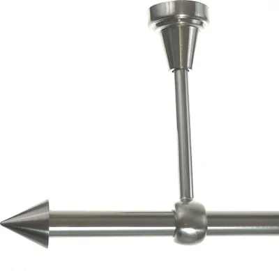 Produktbild von Gardinenstange Set Edelstahl Look Metall Ø 16mm zur Deckenträger 1-lauf Spitze, Länge wählbar D14 E29