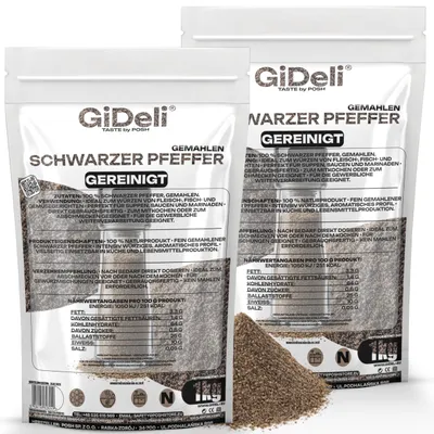 Produktbild von Schwarzer Pfeffer Gemahlen 2kg Pulver Gewürz Kochen Natur Beilage Aroma GiDeli