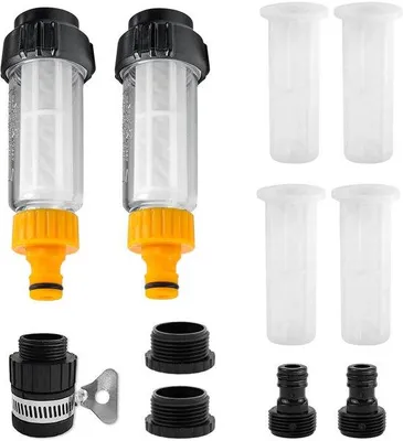 Produktbild von Wasserfilter für Gartenschlauch, 2 Stück, 3/4 Zoll Vorfilter für Gartenpumpe mit 4 Filterelementen und 5 Schnellkupplungen, Wasser-Vorfilter