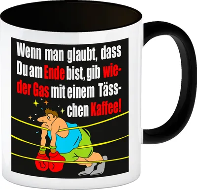 Produktbild von Motivation Kaffeebecher Schwarz mit Boxer Motiv in schwarz