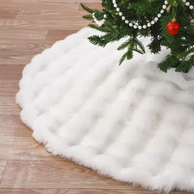 Weihnachtsbaumdecke aus Kunstfell, rund, 90 cm, Weiß