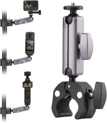 Immagine prodotto di Supporto per videocamera con doppio braccio a 360° - Fissaggio per manubrio di bici/moto - Per DJI Osmo Action 6/Osmo Action 5 Pro/Osmo Nano/Action 4 3/Insta 360 X4 X5