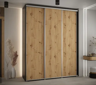 Obrázek produktu pro Šatní skříň ASIRI 1 - 190/60 cm, černá / dub artisan / stříbrná
