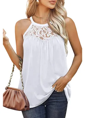 Produktbild von RPAEOY Tank Top Damen Neckholder Spitze Tops Sommer Elegant Ärmellos Trägertop B