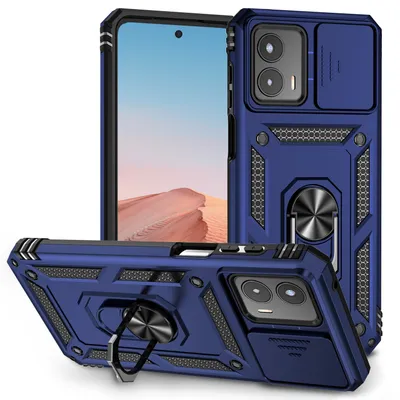 Obrázek produktu pro Pouzdro pro Motorola Moto G 5G 2023 dvouvrstvé pouzdro s posuvným krytem kamery a prstencovým stojánkem modré