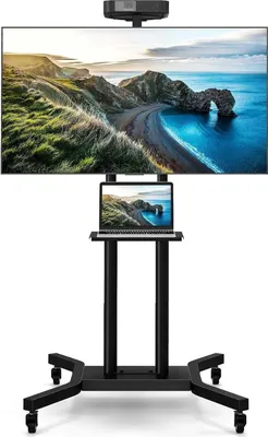 Zdjęcie produktu dla Stojak telewizyjny na kółkach – mobilny wózek telewizyjny – do telewizorów LCD/LED o przekątnej 81–178 cm – do 50 kg – VESA 600×400 mm – półka z regulacją wysokości – czarny