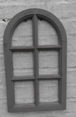 Produktbild von Kleineres Dekofenster Sprossenfenster Dekorahmen halbrund Holz grau-shabby 49 cm