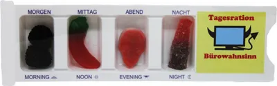 Produktbild von Tablettenbox Bürowahnsinn gefüllt mit Fruchtgummi Scherzartikel 25g