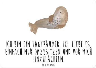 Produktbild von Mr. & Mrs. Panda Schild Robbe Lachen DIN A6 - Weiß - Geschenk, Wandbild, Türschild, Meerestier, Ostsee, Magnetschild, Robben, Strand, Nordsee, Lustige Sprüche, tafel