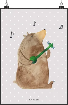 Produktbild von Mr. & Mrs. Panda Bild Bär Lied DIN A2 - Grau Pastell - Geschenk, Teddy, Bear, Spruch, wanddeko, drucke, Wanddekoration, Frau, Plakat, Kunstdruck, Herz, Valentinstag