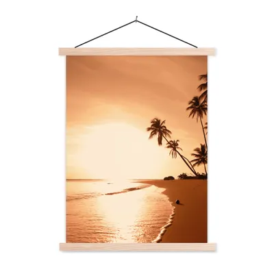Produktbild von MuchoWow® Textilposter Sonnenuntergang - Tropisch - Palme - Strand - Meer 120x160 cm mit holzfarbenen Rahmen - Plakatkarton