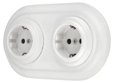 Porzellan Retro Steckdose 2-fach, All-in-One, PR1 Serie, weiß