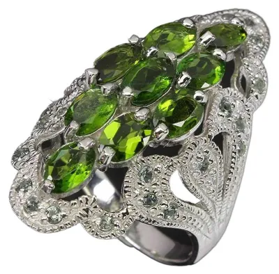 Produktbild von Ring aus 925er Silber mit Diopsiden und Saphiren, Größe 17