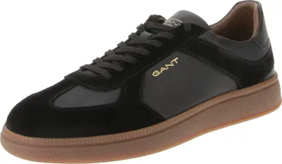 A black Gant sneaker with a brown sole is shown against a white background.