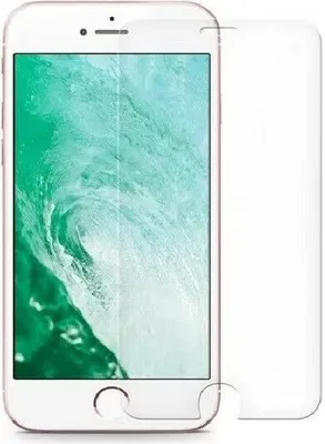 A screen protector is shown placed over an iPhone.