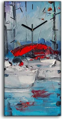 Produktbild von Wandkunst Leinwand Bild Uhr 30x60 Malerei Abstrakte Hafen schiffe Wasser - schwarze Hände