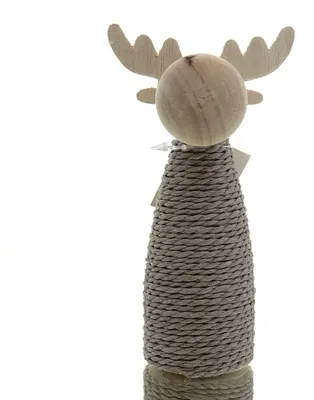 Produktbild von SCHEULEN Weihnachtsdeko Elch Natur mit brauner Kordel umwickelt 14,5 cm - Holz