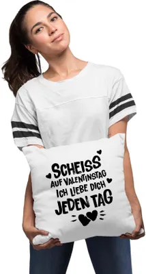 Produktbild von Kissenbezug Scheiss auf Valentinstag Geschenk Liebe für sie und ihn Mann Frau Spruch lustig Moonworks® weiß 40cm x 40cm