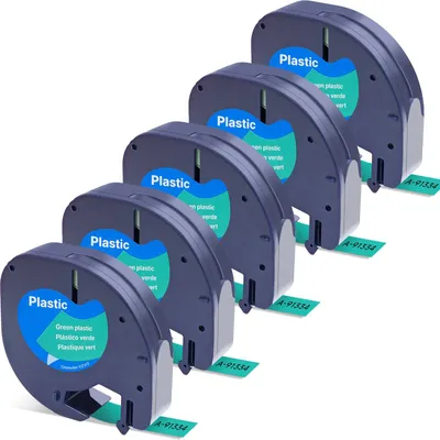 Etikettentape 12 mm x 4 m, schwarz/grün, 5er-Pack, für Dymo LetraTag