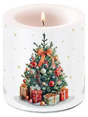 Image de Petite bougie de Noël, Ø 7,5 cm x 9 cm, décorée d'un sapin de Noël