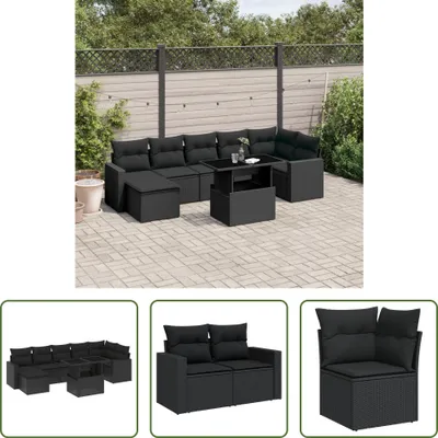 Produktbild von The Living Store 8-tlg. Garten-Sofagarnitur mit Kissen Schwarz Poly Rattan