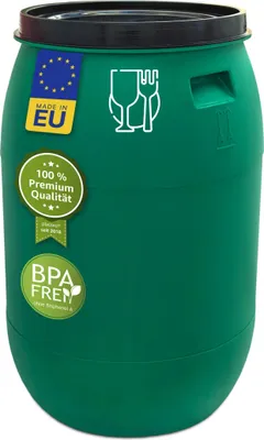 Immagine prodotto di plasteo® 220 litri Botte a collo largo con coperchio a scorrimento Raccoglitore d'acqua Botte per la pioggia Botte di plastica Botte universale Tun di mash con coperchio Botte per crauti