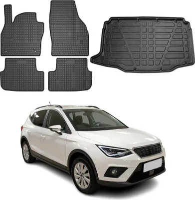Image de Fußmatten & Kofferraumwanne Set für Seat Arona 2017-2025 Untere Gummi Schwarz 5x