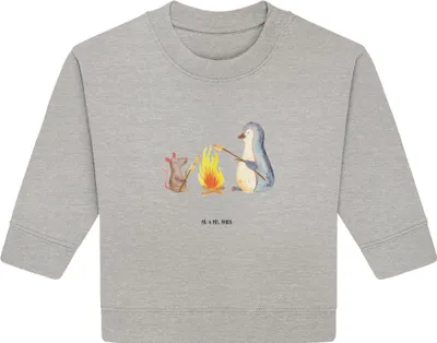 Produktbild von Mr. & Mrs. Panda Organic Baby Pullover Pinguin Lagerfeuer 12. - 18. Monat - Heather Grey - Geschenk, Büro, Maus, Job, Bullover, Liebe, Marshmallows