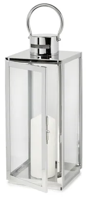 Produktbild von Laterne Silber 21,5 cm Metall Glas Windlicht Gartenlaterne LED Deko Grablicht