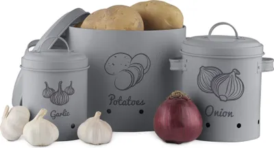 Produktbild von Navaris Vorratsbehälter Aufbewahrung Behälter für Lebensmittel - Vorratsdosen Set aus Eisen für Kartoffeln Zwiebeln Knoblauch - spülmaschinenfest