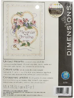 Image de Dimensions - Kit de broderie au point de croix "Coeurs Unis", 12,7x17,7cm