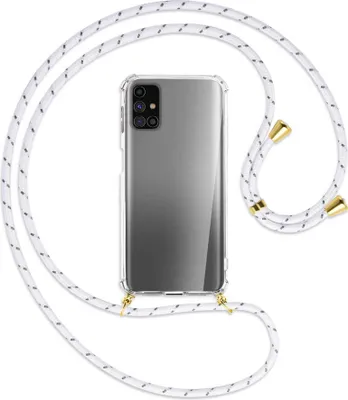 Produktbild von Handykette Backcover-Schutzhülle mit Band (Metall goldfarben) für Samsung Galaxy M31s - weiß/grau