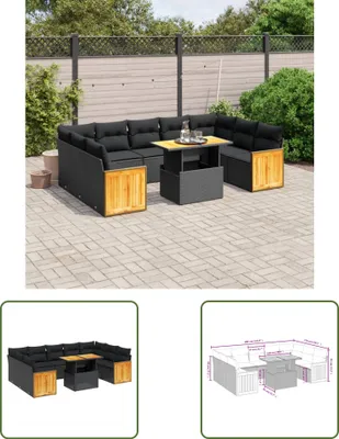 Produktbild von The Living Store 10-tlg. Garten-Sofagarnitur mit Kissen Schwarz Poly Rattan