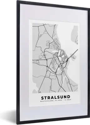 Produktbild von MuchoWow® Gerahmtes Poster Stralsund - Karte - Deutschland - Karte 40x60 cm - Poster mit Schwarzem Bilderrahmen Wandposter Rahmen Foto Bilder - Poster in Rahmen