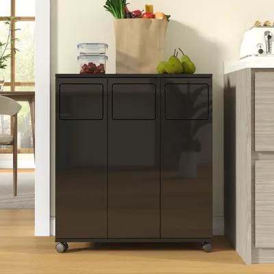 Immagine prodotto di Contenitore mobile per rifiuti, contenitore per la raccolta differenziata a 3 scomparti con ruote, dimensioni 69,3 x 35 x 80 cm, colore nero