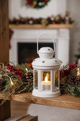 Produktbild von Laterne MagicHome Weihnachten, weiß, mit LED-Kerze warmweiß, 10x15/20 cm, bewegliche Flamme