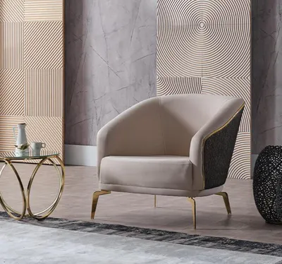 Produktbild von Modern Sessel 1 Sitzer Beige Wohnzimmer Design Einsitzer Möbel Stoff Textil