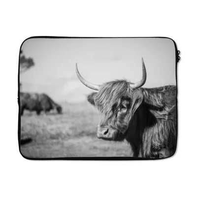 Produktbild von MuchoWow® Laptop Hülle 17 Zoll Laptoptasche Schottischer Highlander - Tiere - Schwarz - Weiß - Zipper - Schutzabdeckung