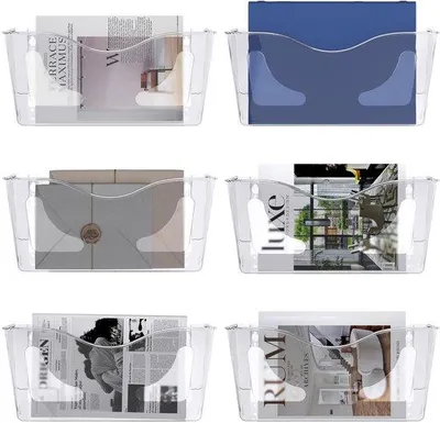 Image de Porte-documents muraux en plastique pour papier A4, lot de 6, pour magazines et lettres, rangement transparent du courrier au mur