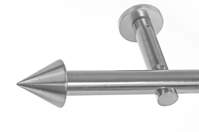 Produktbild von BASIT® Gardinenstange Set Edelstahl Look Metall Ø 19mm zur Wandbefestigung 1-lauf Spitze, Länge wählbar H19E65