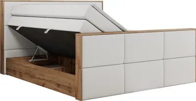Produktbild von MKS MEBLE Doppelbett, Boxspringbett ALBERO 2 KING DUO mit zwei 7 Härtezonen Multipocket-Matratzen, genähtes Kopfteil und Front, Bettkästen - 200x200 cm - H3 - Weiß Kunstleder