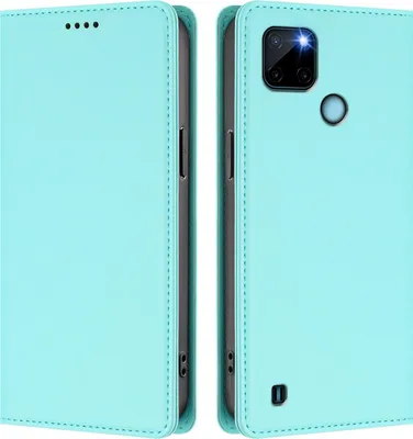 Obrázek produktu pro Kožené pouzdro pro Realme C21Y, magnetické flipové pouzdro zPolyuretankůže se stojánkem Mátově zelená