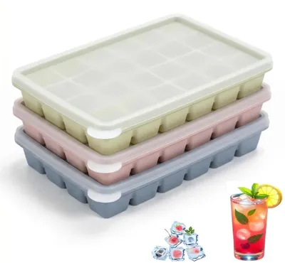 3er-Set Silikon-Eiswürfelformen, 24 Würfel, BPA-frei, mit Deckel