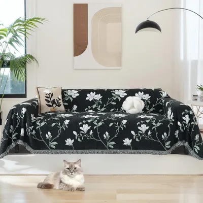 Produktbild von Doppelseitig boho tagesdecke, Kuscheldecke mit Fransen, bettüberwurf Baumwolle Muster Couchdecke Sesseldecke Wendedecke Couch Überwurf Vielseitige Decke,180x340cm,Schwarz