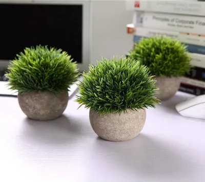Image de Plantes vertes artificielles en pot - herbe multicouche - set de 3 pièces