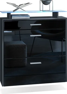 Produktbild von Vladon Schuhschrank Malea, Anthrazit matt/Schwarz Hochglanz inkl. LED - hängender Schuhkipper für 16 Paar Schuhe (89 x 96 x 23 cm)