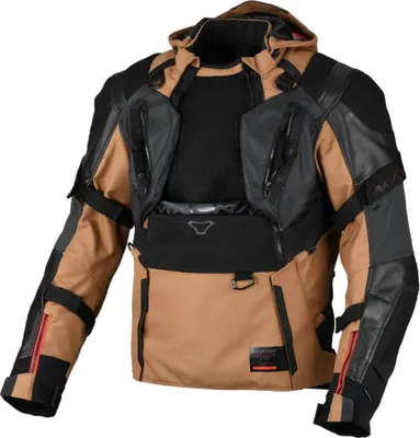 Image de Veste de moto imperméable en cuir et textile Macna Tryton NightEye, noir/marron, 2XL