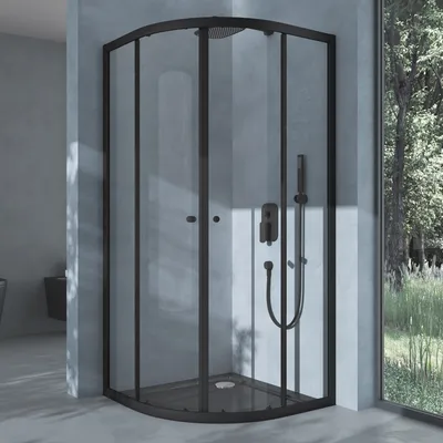 Produktbild von doporro Duschkabine Schiebetür Duschabtrennung Viertelkreis BxTxH 90x90x190 cm Klarglas inkl. Acryl-Duschwanne ESG-Sicherheitsglas mit Nano-Beschichtung Ravenna32K schwarz