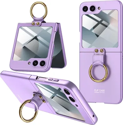 Immagine prodotto di Custodia per Samsung Galaxy Z Flip 6 / Z Flip 7 FE Sottile cover rigida opaca in PC con protezione dello schermo integrata e supporto ad anello Viola